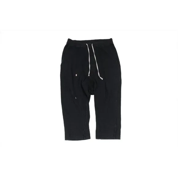 Rick Owens Men Cropped Pants Medium Black Cotton Drop Crotch Drawstring Trousers - Picture 3 of 10